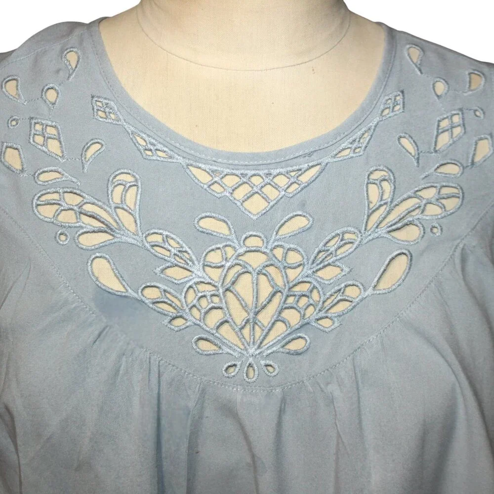 TORRID Babydoll Challis Crochet Inset Tank 0X Eyelet Top Beachy Boho Blouse - Picture 3 of 9